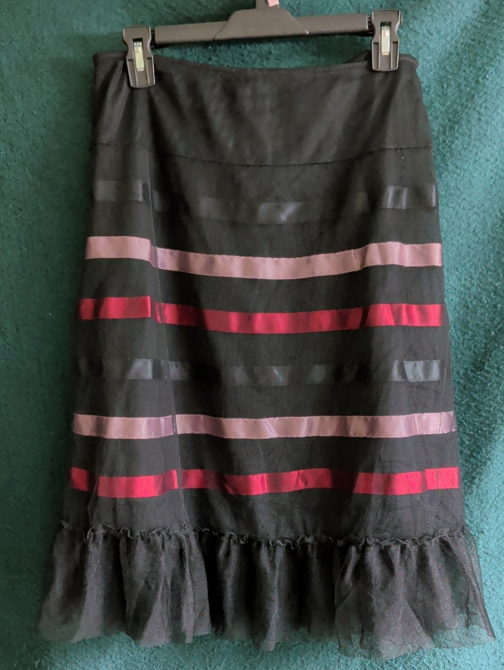 Betsey Johnson Black A-Line Skirt with Pink and Red Stripes